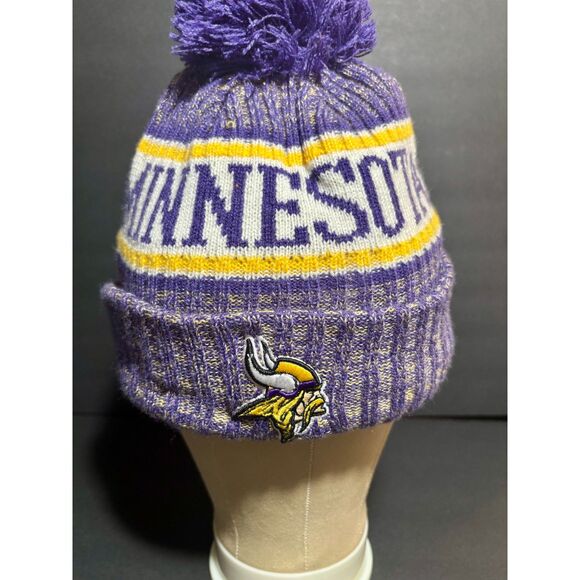 New Era Minnesota Vikings NFL Pom-Pom Knit Beanie Purple & Gold Cuffed Winter - Picture 1 of 5